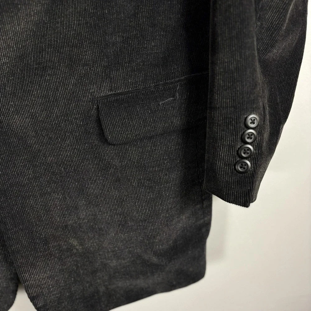 Alan Flusser Men's 44L Black Corduroy Two Button Single‎ Vent Lined Sports Coat